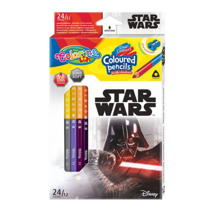 CAIXA 12 LÁPIS DE COR 24 CORES COLORINO STAR WARS DISNEY