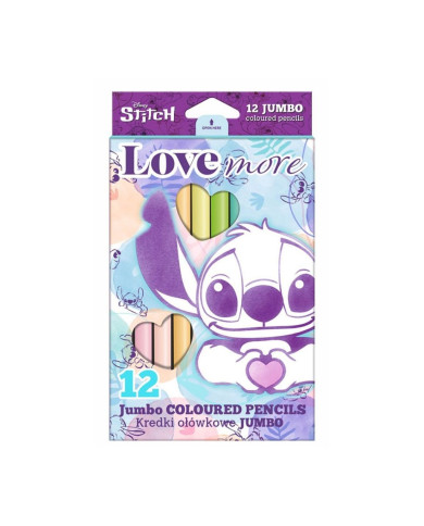 Lápices de colores jumbo Stitch Love, 12 unidades