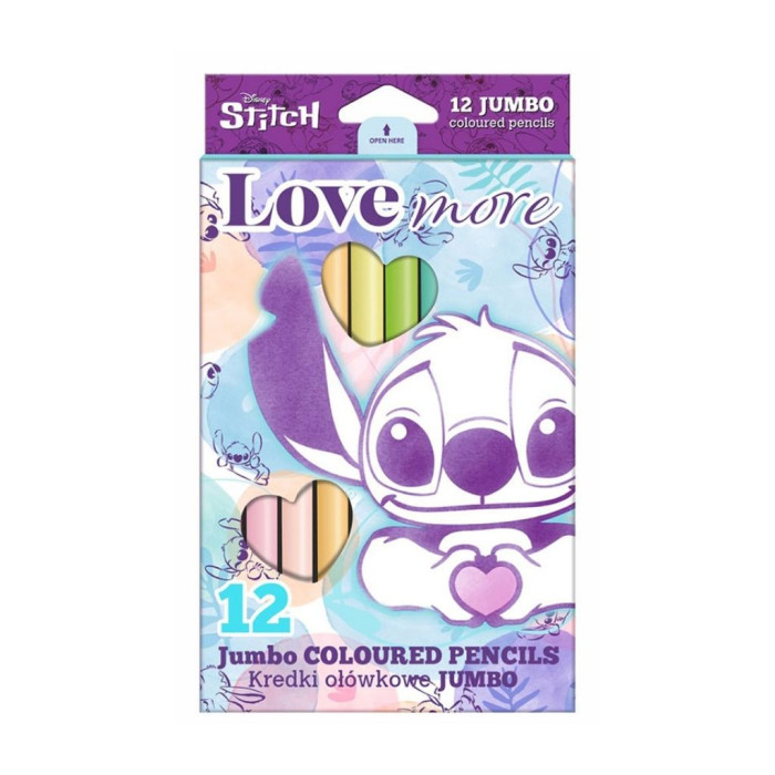 Lápices de colores jumbo Stitch Love, 12 unidades