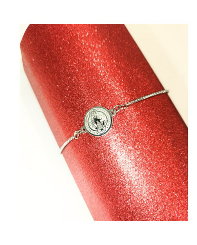 PULSERA MEDALLA DE SAN BENITO PLATEADA 1 UNIDAD