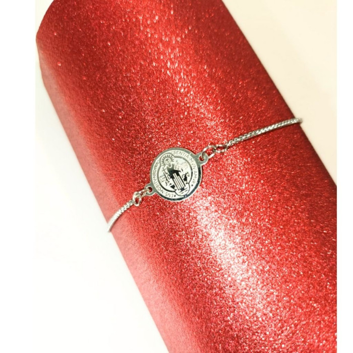 PULSERA MEDALLA DE SAN BENITO PLATEADA 1 UNIDAD