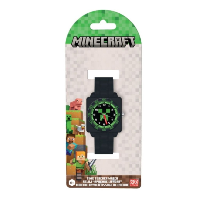 Reloj de pulsera analógico negro de Minecraft