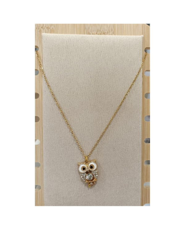 Collar de acero inoxidable con colgante de búho.