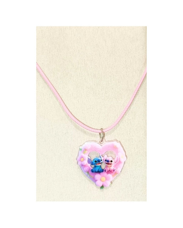 COLLAR CORAZÓN ROSA ÁNGEL & STITCH 1 UNIDAD