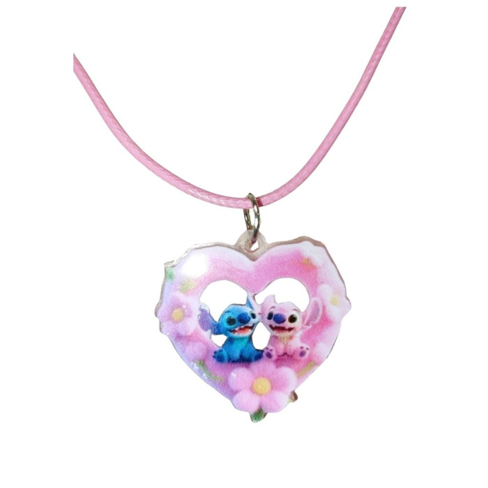 COLLAR CORAZÓN ROSA ÁNGEL & STITCH 1 UNIDAD