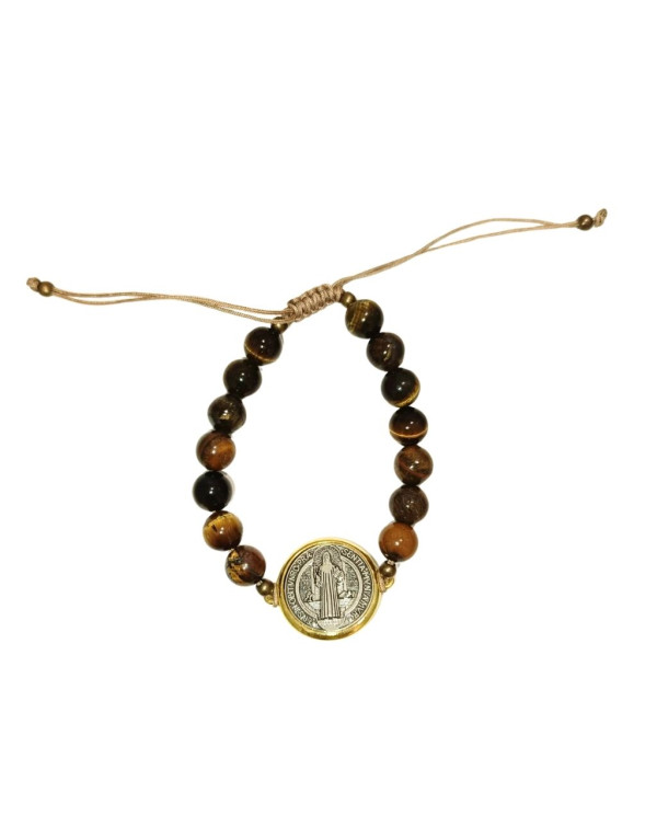 PULSEIRA DE PROTEÇÃO SÃO BENTO E OLHO DE TIGRE AJUSTÁVEL 1UNID