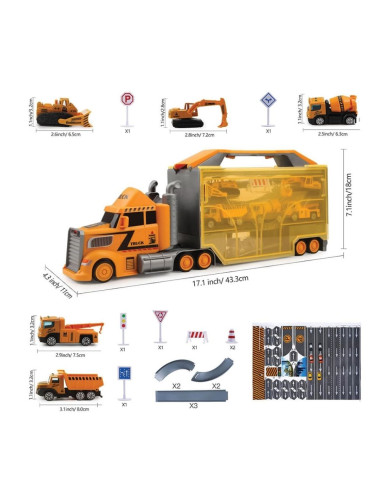 GIROS 2 EM 1 CAMIÃO CONSTRUÇÃO E CONTENTOR C/ VEICULOS E PISTA