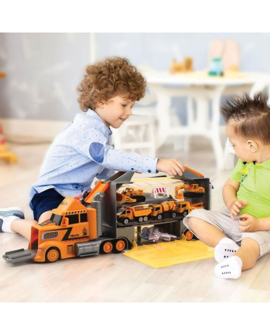 GIROS 2 EM 1 CAMIÃO CONSTRUÇÃO E CONTENTOR C/ VEICULOS E PISTA