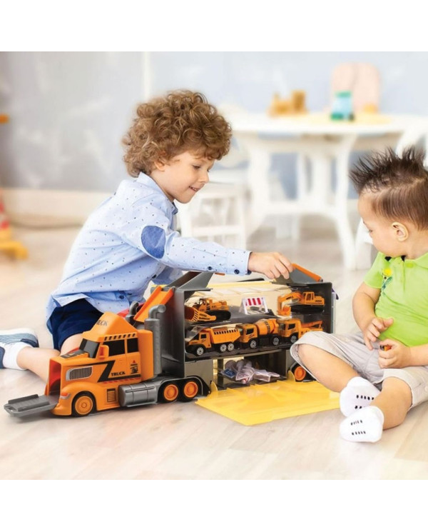 GIROS 2 EM 1 CAMIÃO CONSTRUÇÃO E CONTENTOR C/ VEICULOS E PISTA