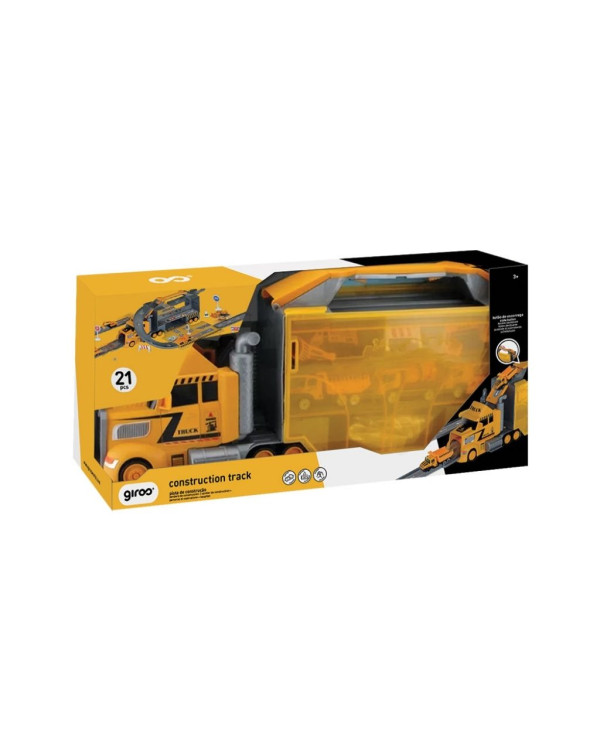 GIROS 2 EM 1 CAMIÃO CONSTRUÇÃO E CONTENTOR C/ VEICULOS E PISTA