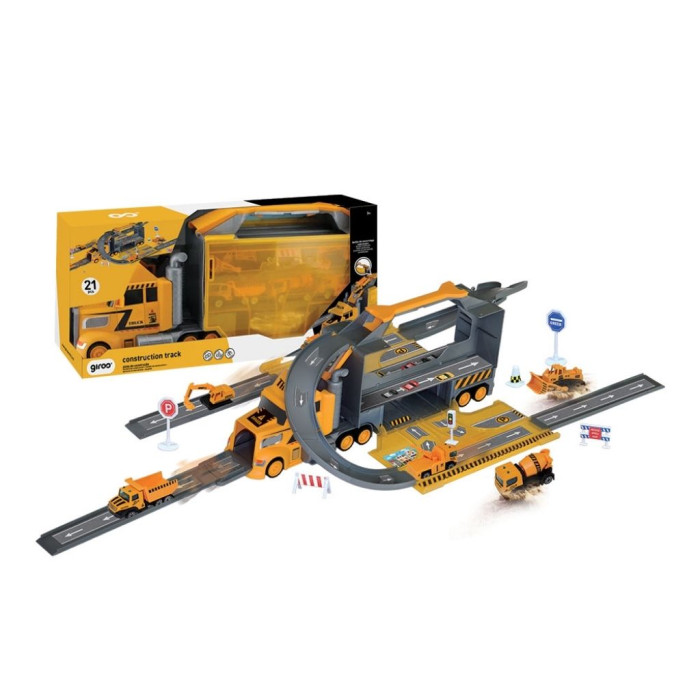 Remolque 2 en 1 para construcción y contenedores con vehículos y orugas