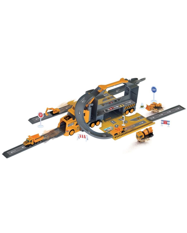 GIROS 2 EM 1 CAMIÃO CONSTRUÇÃO E CONTENTOR C/ VEICULOS E PISTA