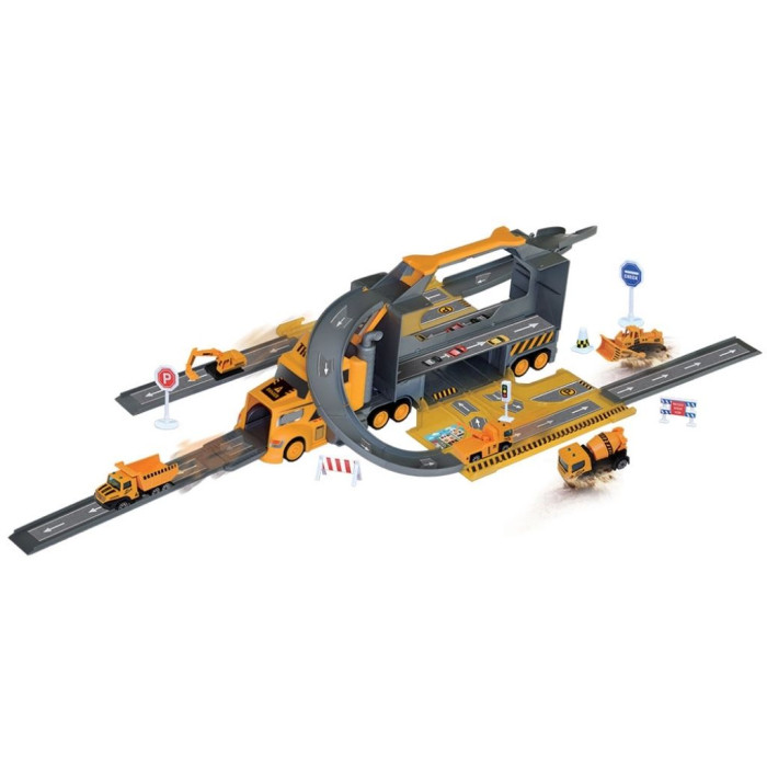 Remolque 2 en 1 para construcción y contenedores con vehículos y orugas