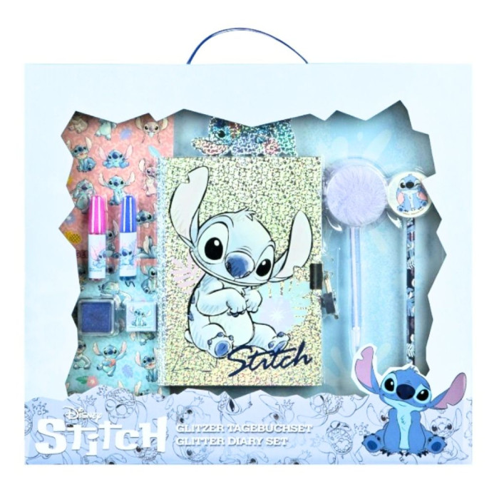 STITCH CONJUNTO ESCRITA COM DIÁRIO GLITTER