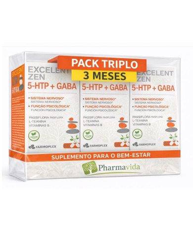 EXCELLENT ZEN 5-HTP + GABA 60 CÁPSULAS - PACK TRIPLE PHARMAVIDA
