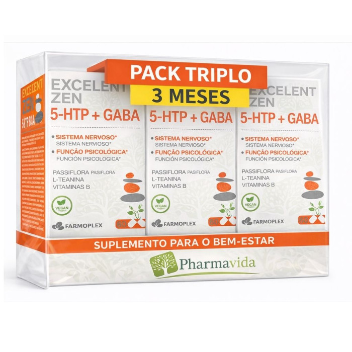 EXCELENT ZEN 5-HTP + GABA 60 CÁPSULAS - PACK TRIPLO 3 MESES