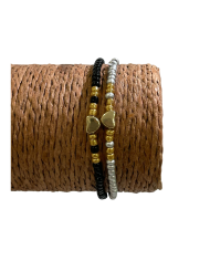 PULSERA DE CUENTAS GRISES Y NEGRAS 2 UNIDAD