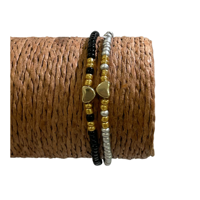 PULSERA DE CUENTAS GRISES Y NEGRAS 2 UNIDAD