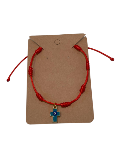 PULSERA ROJA DE 7 NUDOS CON CRUZ Y OJAL TURCO