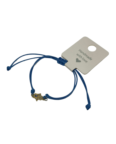 PULSERA AZUL CON COLGANTE DE MANODE HAMSA Y  OJO TURCO