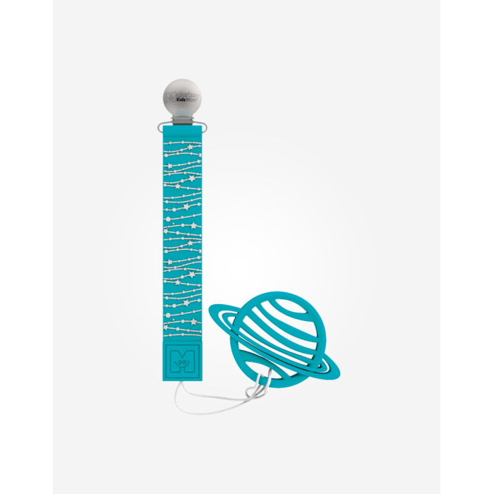 SARO FITA PORTA-CHUPETA + MORDEDOR DE SILICONE AZUL