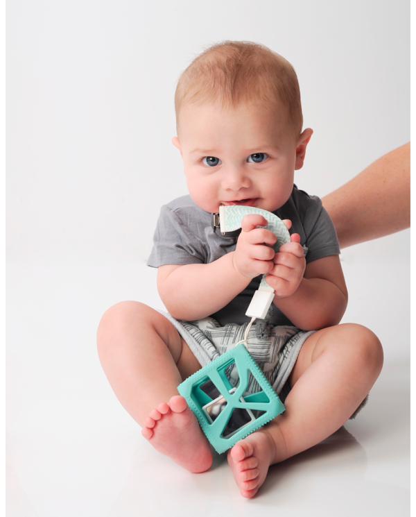 SARO FITA PORTA-CHUPETA + MORDEDOR DE SILICONE AZUL