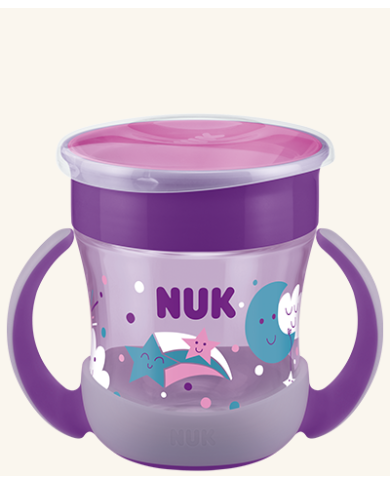 NUK MINI MAGIC CUP NIGHT PÚRPURA, 160 ml, BRILLA EN LA OSCURIDAD