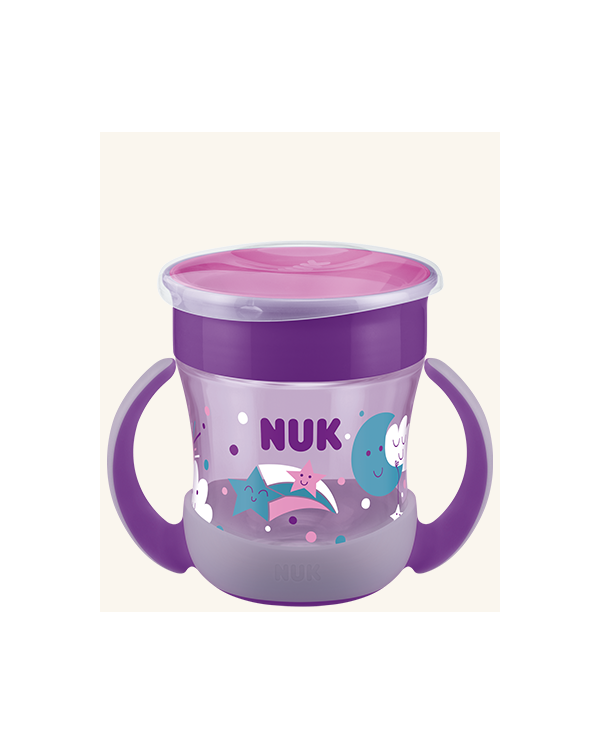 NUK MINI MAGIC CUP NIGHT PÚRPURA, 160 ml, BRILLA EN LA OSCURIDAD