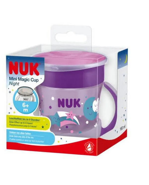 NUK MINI MAGIC CUP NIGHT PÚRPURA, 160 ml, BRILLA EN LA OSCURIDAD