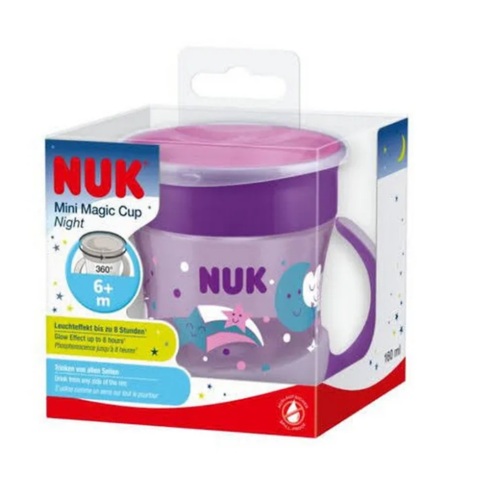 NUK MINI MAGIC CUP NIGHT PÚRPURA, 160 ml, BRILLA EN LA OSCURIDAD