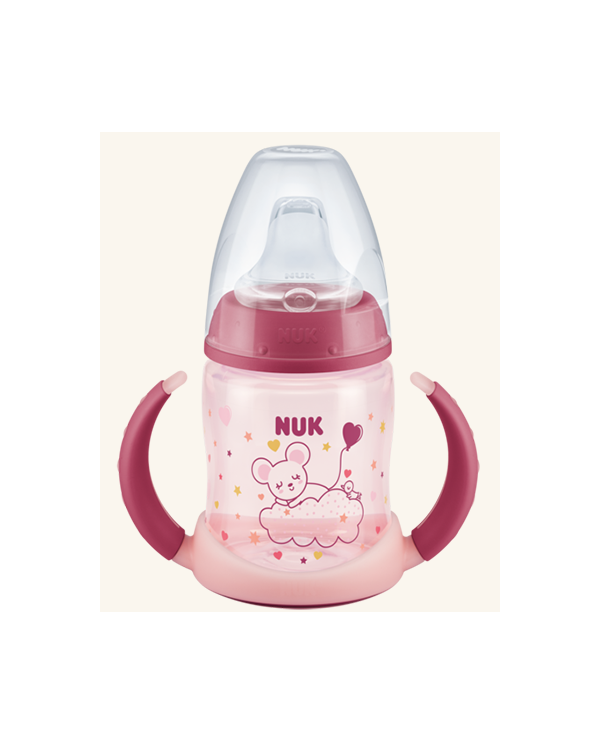 BIBERÓN DE APRENDIZAJE NUK FIRST CHOISE, 6-18M 150 ml QUE BRILLA EN LA OSCURIDAD ROSA