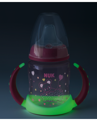 NUK Biberão de Aprendizagem First Choice, 6-18M 150ml brilha no escuro rosa