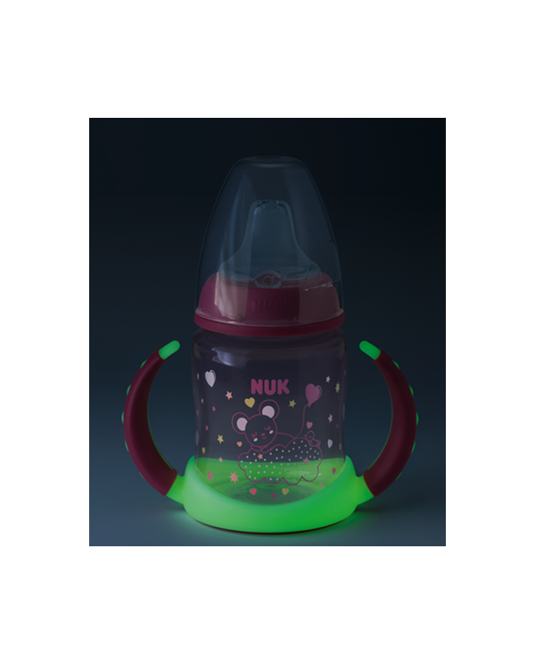 NUK Biberão de Aprendizagem First Choice, 6-18M 150ml brilha no escuro rosa