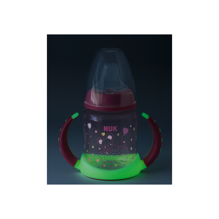 BIBERÓN DE APRENDIZAJE NUK FIRST CHOISE, 6-18M 150 ml QUE BRILLA EN LA OSCURIDAD ROSA