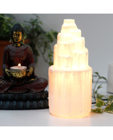 Candeeiro natural da torre de Selenite - 20 cm