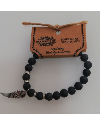 Pulseira Asas Anjo Agata Negra 1un