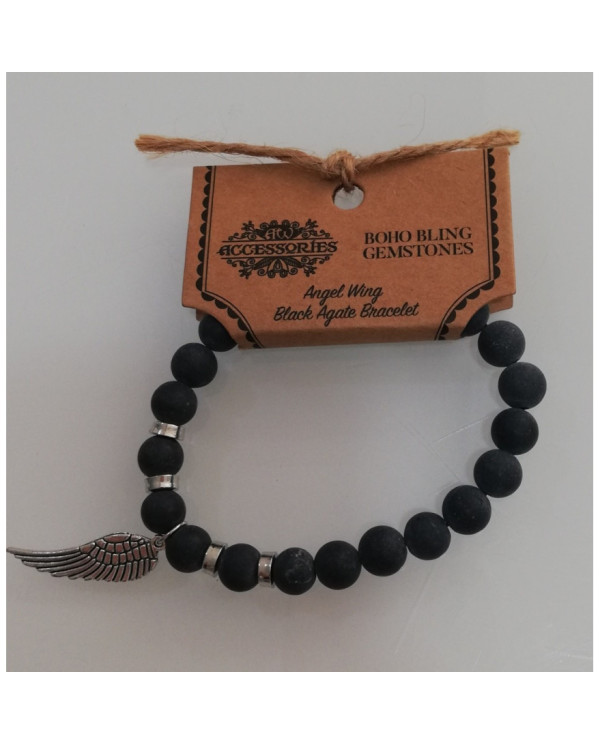 Pulseira Asas Anjo Agata Negra 1un