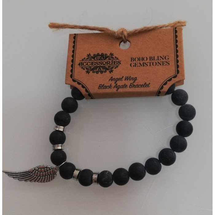PULSERA ALAS DE ÁNGEL EN ÁGATA NEGRA, 1 UNIDAD