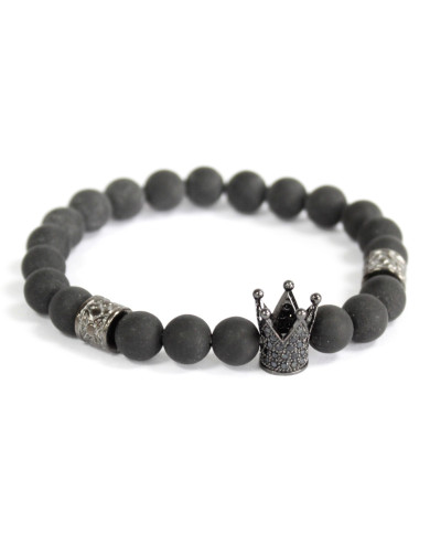 Pulseira Coroa Cristal - Ágata negra 1un