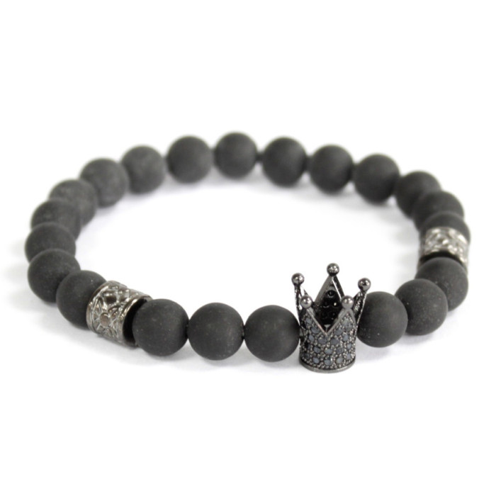 PULSERA  CORONA DE CRISTAL - ÁGATA NEGRA 1 UNIDAD