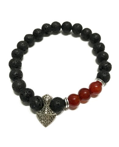 PULSERA DE PIEDRA DE LAVA - HACHA - CORNALINA 1 UNIDAD