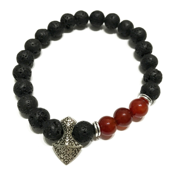 PULSERA DE PIEDRA DE LAVA - HACHA - CORNALINA 1 UNIDAD