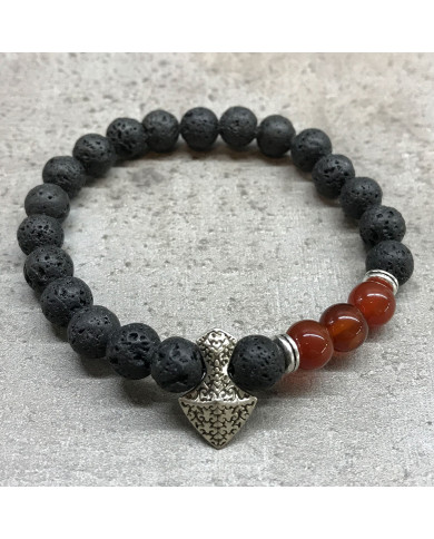 PULSERA DE PIEDRA DE LAVA - HACHA - CORNALINA 1 UNIDAD
