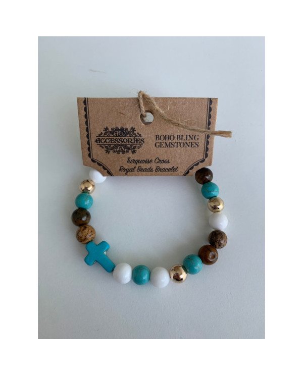Pulseira Turquesa com Cruz e pérolas raras1un