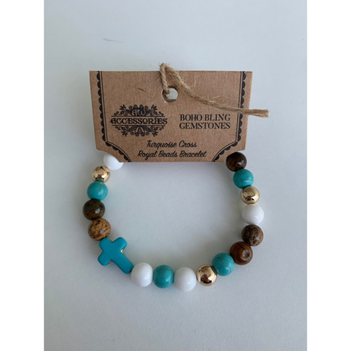 Pulseira Turquesa com Cruz e pérolas raras1un