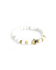 Pulseira Howlite Branca e Hamsa Ouro 1un