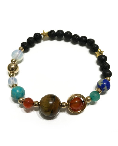 Pulseira Pedra Lava - Sistema Solar  Dourado1un