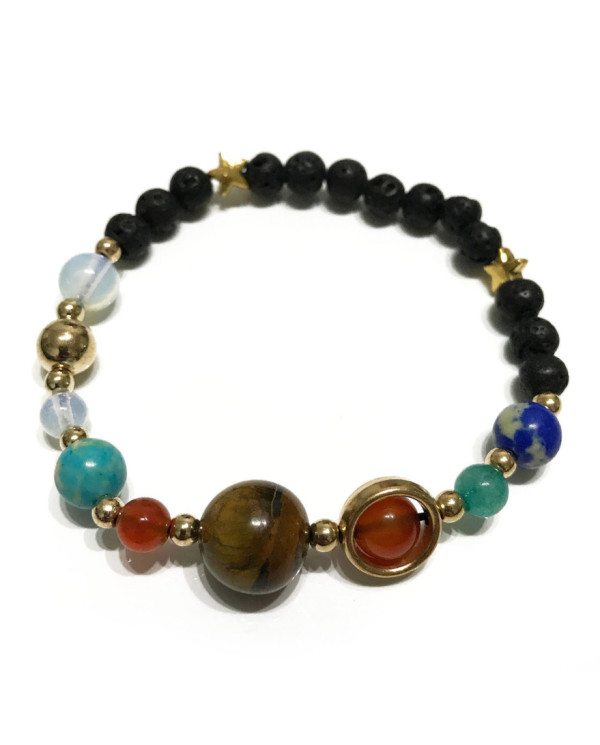 Pulseira Pedra Lava - Sistema Solar  Dourado1un