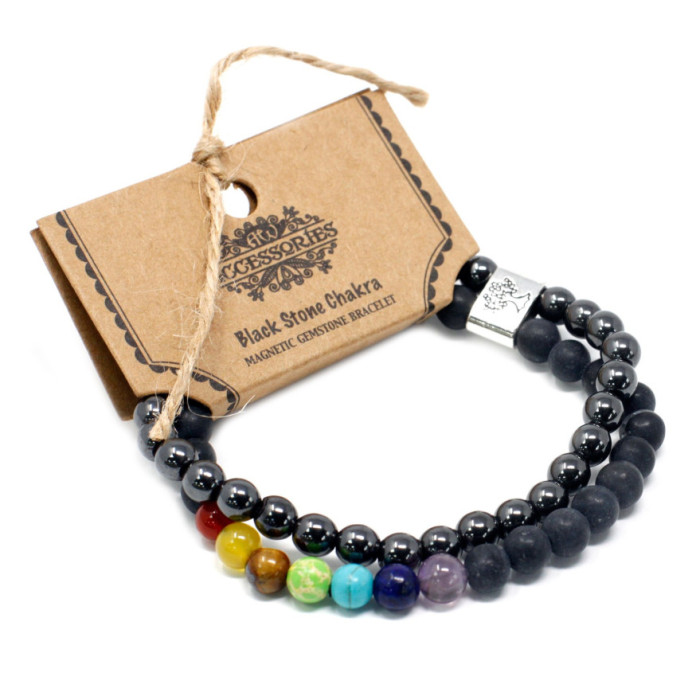 PULSERA MAGNÉTICA DE PIEFRAS PRECIOSAS - PIEDRA CHAKRA NEGRA 1 UNIDAD