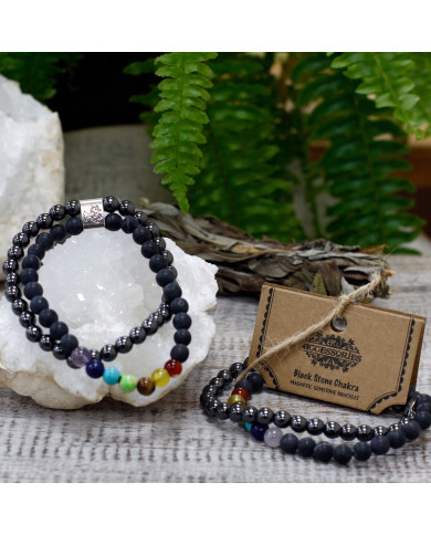 PULSERA MAGNÉTICA DE PIEFRAS PRECIOSAS - PIEDRA CHAKRA NEGRA 1 UNIDAD